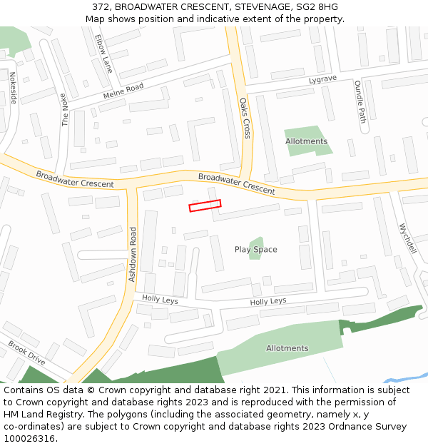 372, BROADWATER CRESCENT, STEVENAGE, SG2 8HG: Location map and indicative extent of plot