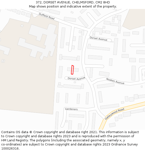372, DORSET AVENUE, CHELMSFORD, CM2 8HD: Location map and indicative extent of plot