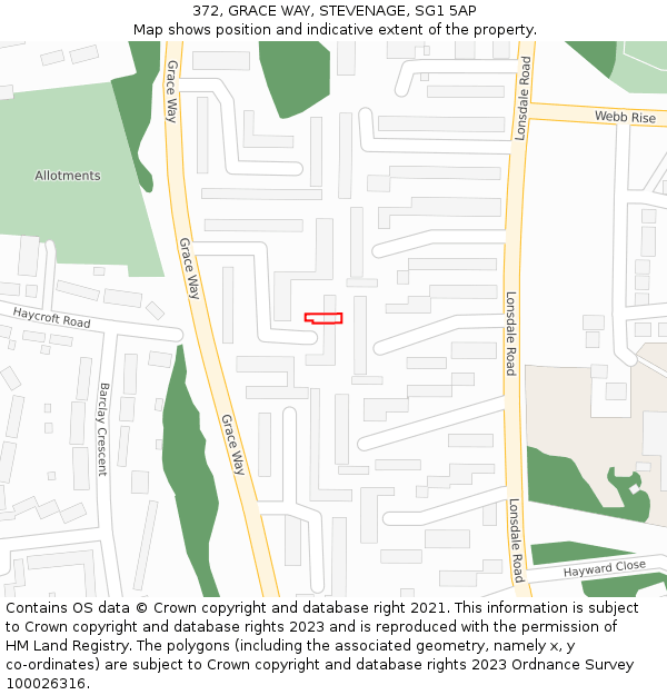 372, GRACE WAY, STEVENAGE, SG1 5AP: Location map and indicative extent of plot