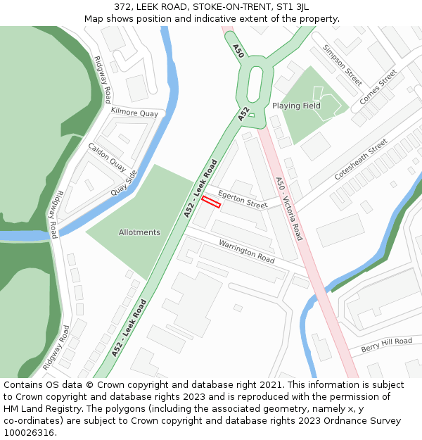 372, LEEK ROAD, STOKE-ON-TRENT, ST1 3JL: Location map and indicative extent of plot