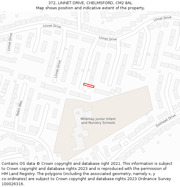 372, LINNET DRIVE, CHELMSFORD, CM2 8AL: Location map and indicative extent of plot