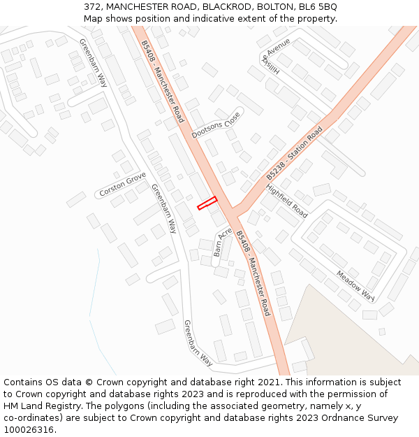 372, MANCHESTER ROAD, BLACKROD, BOLTON, BL6 5BQ: Location map and indicative extent of plot