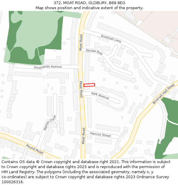 372, MOAT ROAD, OLDBURY, B68 8EG: Location map and indicative extent of plot