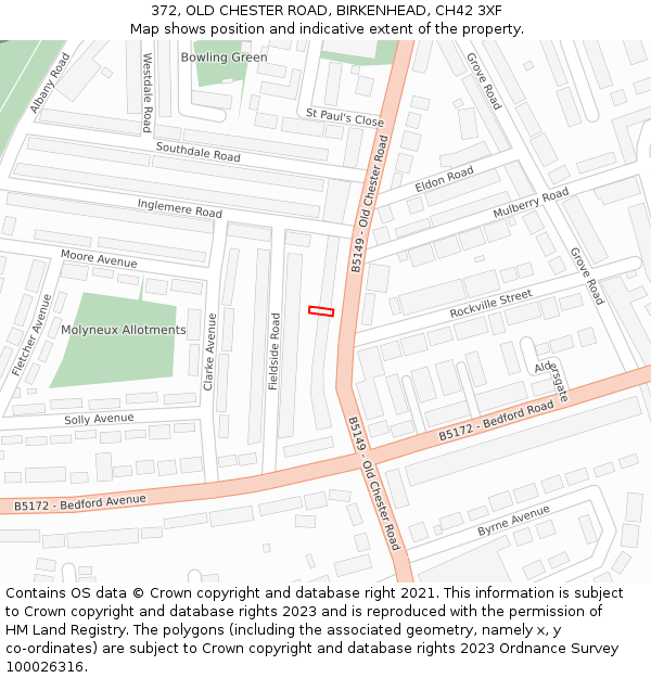 372, OLD CHESTER ROAD, BIRKENHEAD, CH42 3XF: Location map and indicative extent of plot