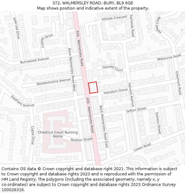 372, WALMERSLEY ROAD, BURY, BL9 6QE: Location map and indicative extent of plot