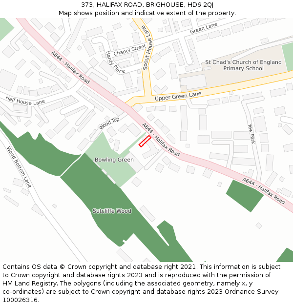373, HALIFAX ROAD, BRIGHOUSE, HD6 2QJ: Location map and indicative extent of plot