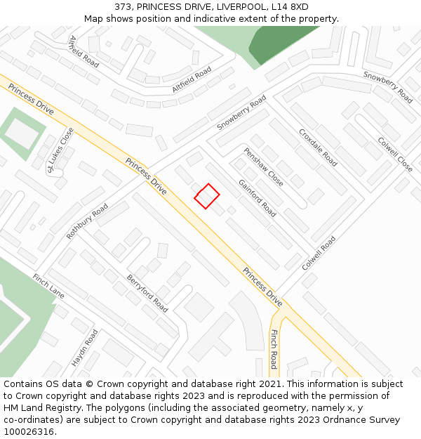 373, PRINCESS DRIVE, LIVERPOOL, L14 8XD: Location map and indicative extent of plot