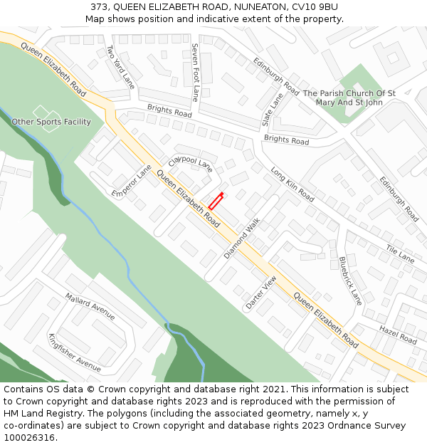 373, QUEEN ELIZABETH ROAD, NUNEATON, CV10 9BU: Location map and indicative extent of plot