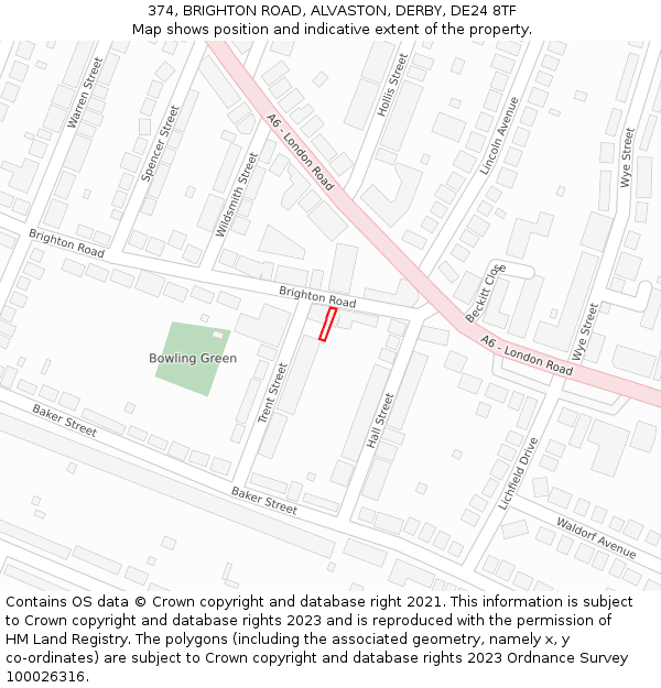 374, BRIGHTON ROAD, ALVASTON, DERBY, DE24 8TF: Location map and indicative extent of plot