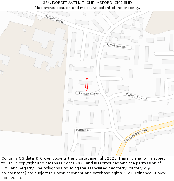 374, DORSET AVENUE, CHELMSFORD, CM2 8HD: Location map and indicative extent of plot