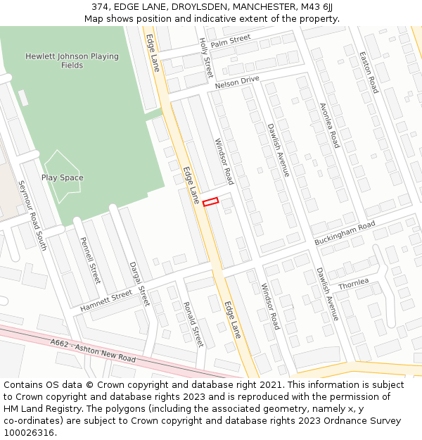 374, EDGE LANE, DROYLSDEN, MANCHESTER, M43 6JJ: Location map and indicative extent of plot