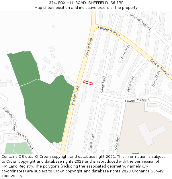374, FOX HILL ROAD, SHEFFIELD, S6 1BP: Location map and indicative extent of plot