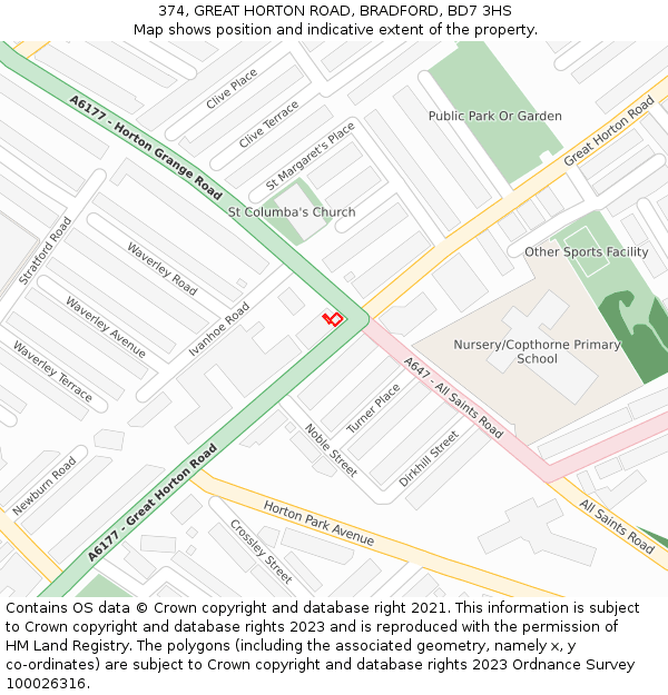 374, GREAT HORTON ROAD, BRADFORD, BD7 3HS: Location map and indicative extent of plot