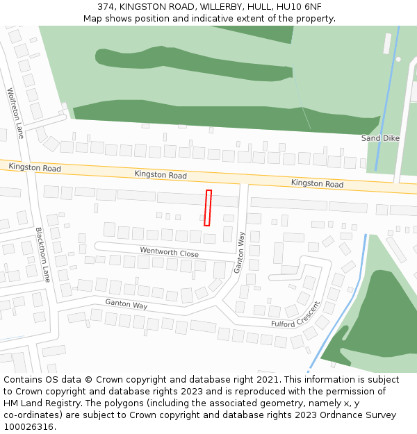 374, KINGSTON ROAD, WILLERBY, HULL, HU10 6NF: Location map and indicative extent of plot