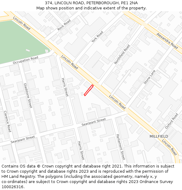 374, LINCOLN ROAD, PETERBOROUGH, PE1 2NA: Location map and indicative extent of plot