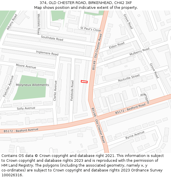 374, OLD CHESTER ROAD, BIRKENHEAD, CH42 3XF: Location map and indicative extent of plot