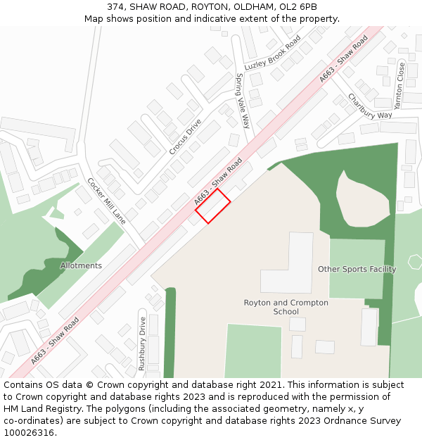 374, SHAW ROAD, ROYTON, OLDHAM, OL2 6PB: Location map and indicative extent of plot