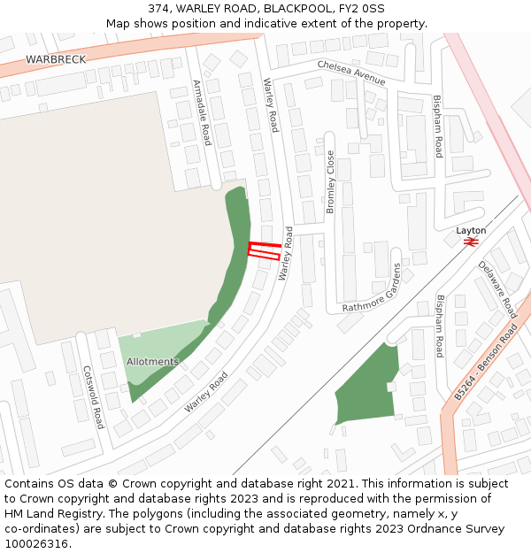 374, WARLEY ROAD, BLACKPOOL, FY2 0SS: Location map and indicative extent of plot