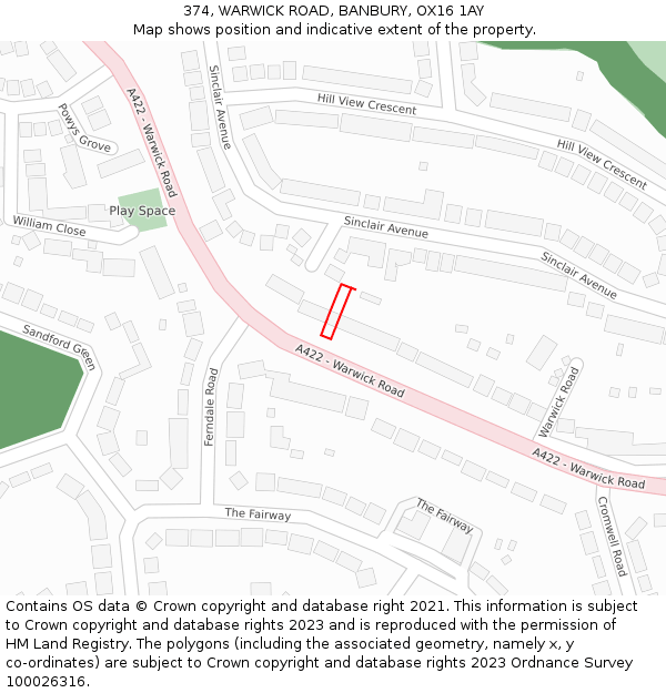 374, WARWICK ROAD, BANBURY, OX16 1AY: Location map and indicative extent of plot