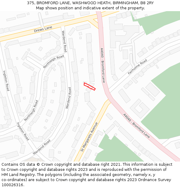 375, BROMFORD LANE, WASHWOOD HEATH, BIRMINGHAM, B8 2RY: Location map and indicative extent of plot