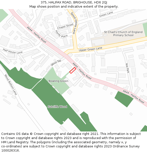 375, HALIFAX ROAD, BRIGHOUSE, HD6 2QJ: Location map and indicative extent of plot