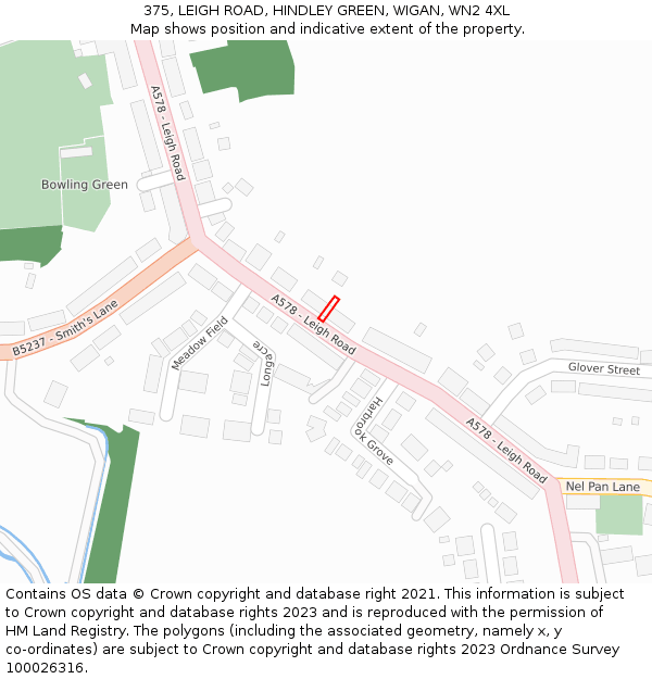375, LEIGH ROAD, HINDLEY GREEN, WIGAN, WN2 4XL: Location map and indicative extent of plot