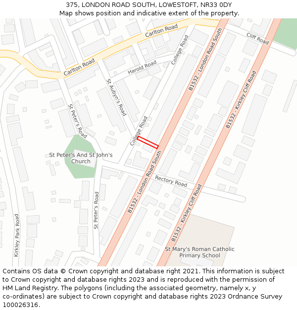 375, LONDON ROAD SOUTH, LOWESTOFT, NR33 0DY: Location map and indicative extent of plot