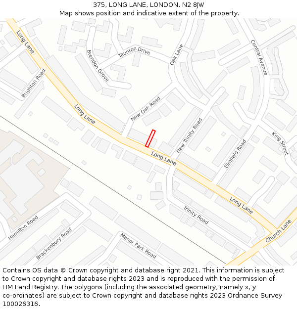 375, LONG LANE, LONDON, N2 8JW: Location map and indicative extent of plot