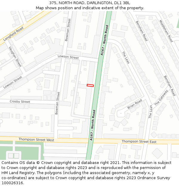 375, NORTH ROAD, DARLINGTON, DL1 3BL: Location map and indicative extent of plot