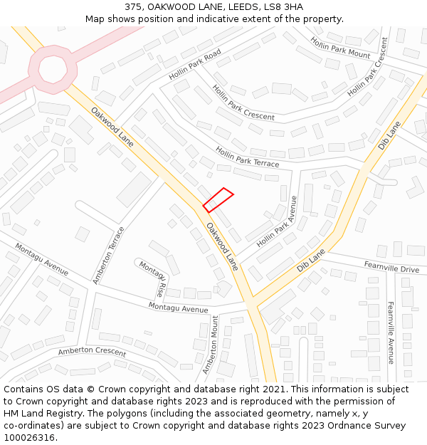 375, OAKWOOD LANE, LEEDS, LS8 3HA: Location map and indicative extent of plot