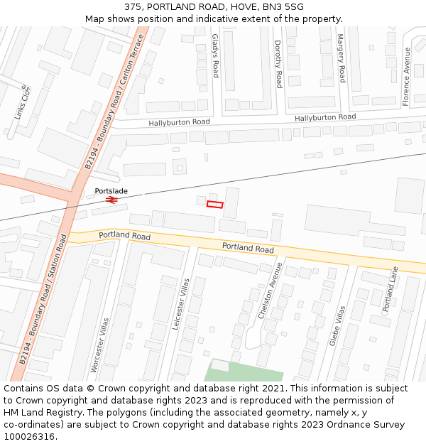 375, PORTLAND ROAD, HOVE, BN3 5SG: Location map and indicative extent of plot
