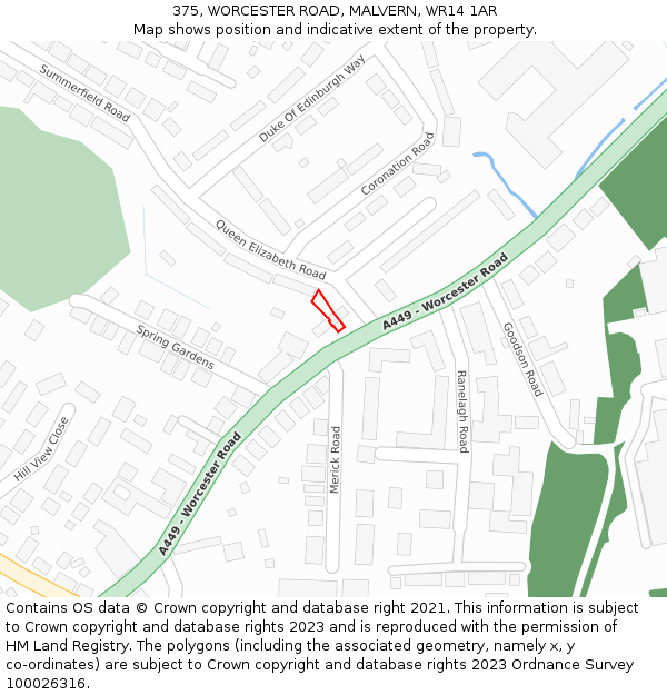 375, WORCESTER ROAD, MALVERN, WR14 1AR: Location map and indicative extent of plot