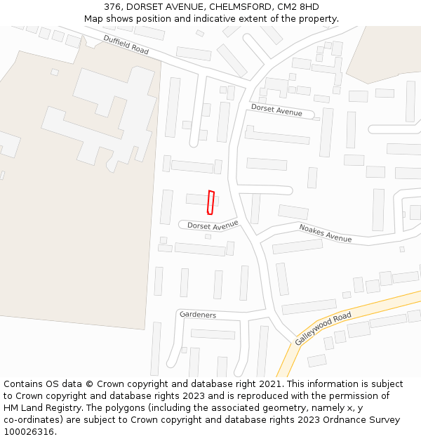 376, DORSET AVENUE, CHELMSFORD, CM2 8HD: Location map and indicative extent of plot