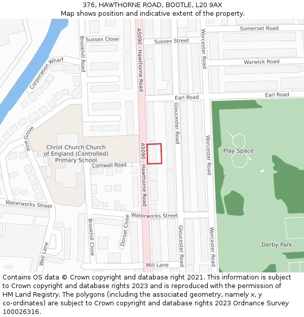 376, HAWTHORNE ROAD, BOOTLE, L20 9AX: Location map and indicative extent of plot