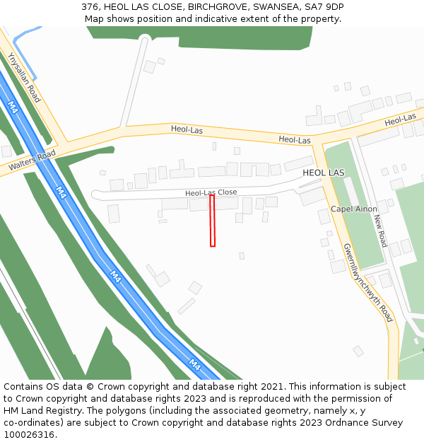 376, HEOL LAS CLOSE, BIRCHGROVE, SWANSEA, SA7 9DP: Location map and indicative extent of plot