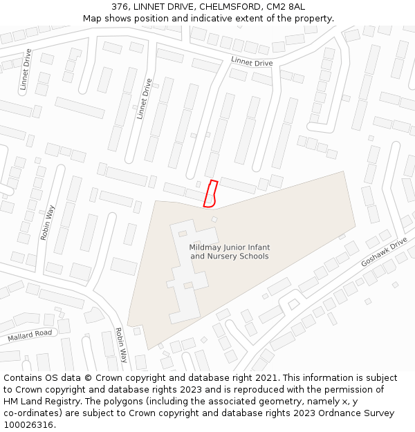 376, LINNET DRIVE, CHELMSFORD, CM2 8AL: Location map and indicative extent of plot