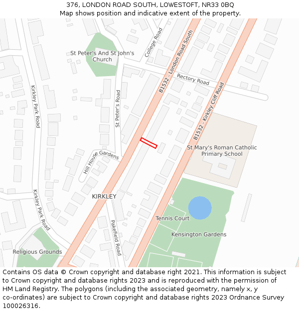 376, LONDON ROAD SOUTH, LOWESTOFT, NR33 0BQ: Location map and indicative extent of plot