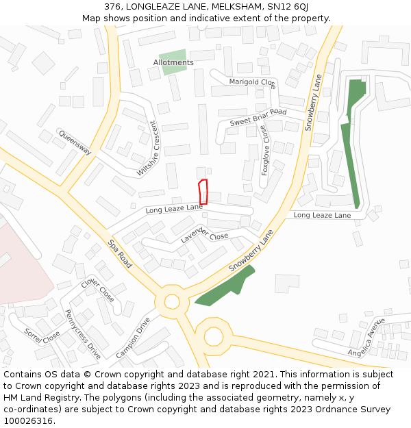 376, LONGLEAZE LANE, MELKSHAM, SN12 6QJ: Location map and indicative extent of plot