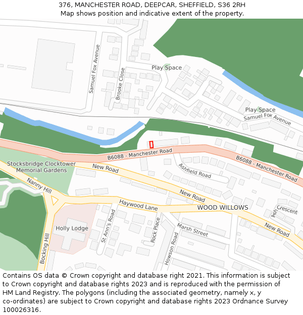 376, MANCHESTER ROAD, DEEPCAR, SHEFFIELD, S36 2RH: Location map and indicative extent of plot