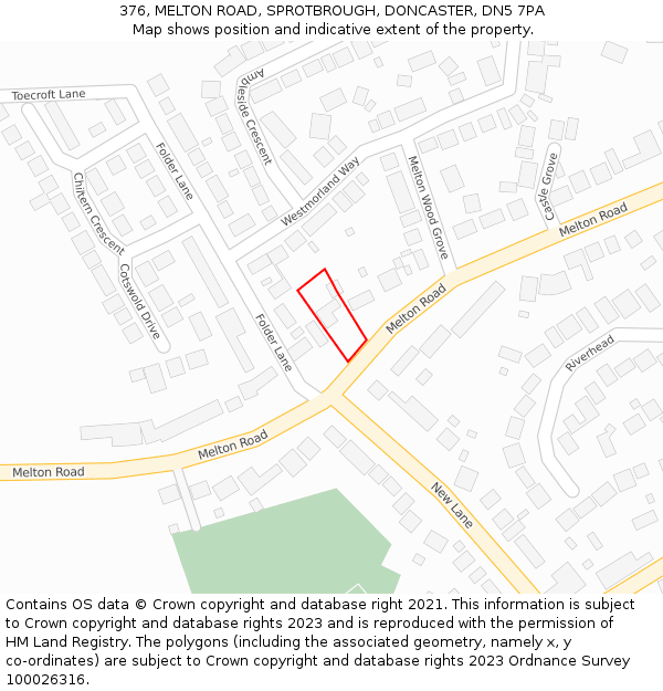376, MELTON ROAD, SPROTBROUGH, DONCASTER, DN5 7PA: Location map and indicative extent of plot