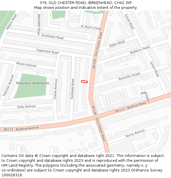 376, OLD CHESTER ROAD, BIRKENHEAD, CH42 3XF: Location map and indicative extent of plot