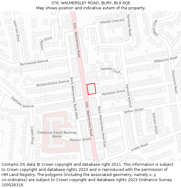 376, WALMERSLEY ROAD, BURY, BL9 6QE: Location map and indicative extent of plot