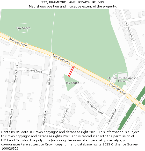 377, BRAMFORD LANE, IPSWICH, IP1 5BS: Location map and indicative extent of plot