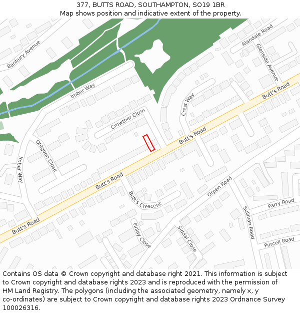 377, BUTTS ROAD, SOUTHAMPTON, SO19 1BR: Location map and indicative extent of plot