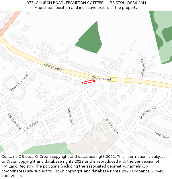 377, CHURCH ROAD, FRAMPTON COTTERELL, BRISTOL, BS36 2AH: Location map and indicative extent of plot