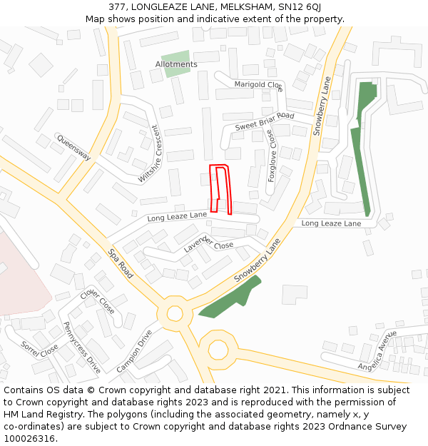 377, LONGLEAZE LANE, MELKSHAM, SN12 6QJ: Location map and indicative extent of plot