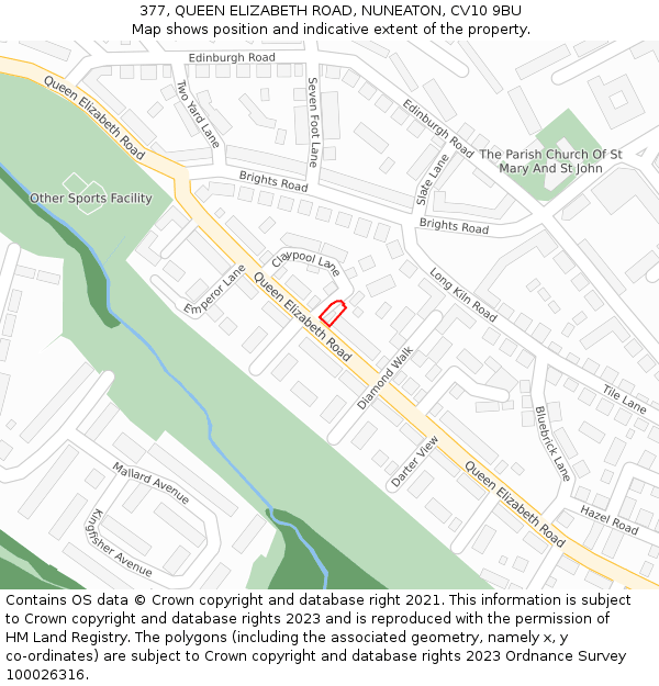 377, QUEEN ELIZABETH ROAD, NUNEATON, CV10 9BU: Location map and indicative extent of plot