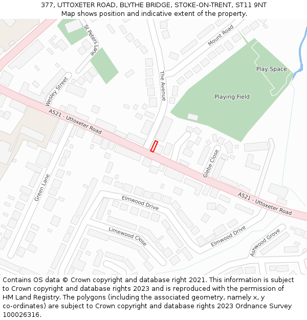 377, UTTOXETER ROAD, BLYTHE BRIDGE, STOKE-ON-TRENT, ST11 9NT: Location map and indicative extent of plot