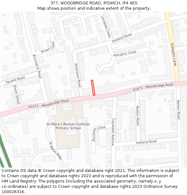 377, WOODBRIDGE ROAD, IPSWICH, IP4 4ES: Location map and indicative extent of plot