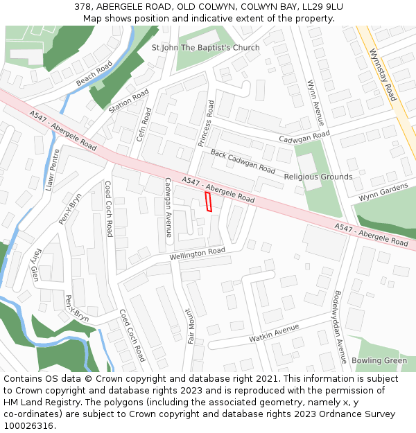 378, ABERGELE ROAD, OLD COLWYN, COLWYN BAY, LL29 9LU: Location map and indicative extent of plot
